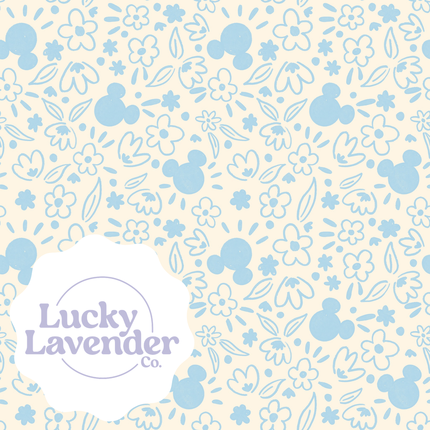 Mouse Florals Seamless Pattern - Cream/Blue