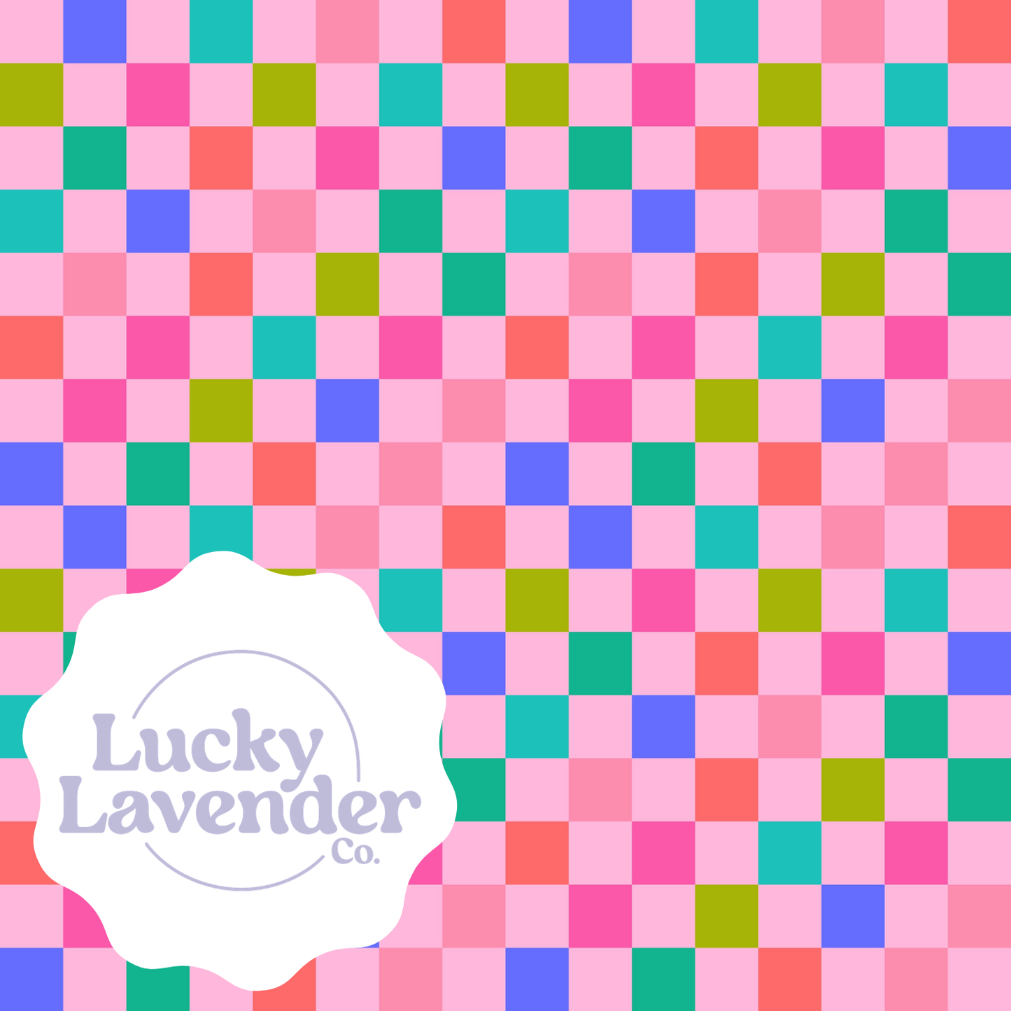 Funky Checkerboard Seamless Pattern - Pink/Rainbow