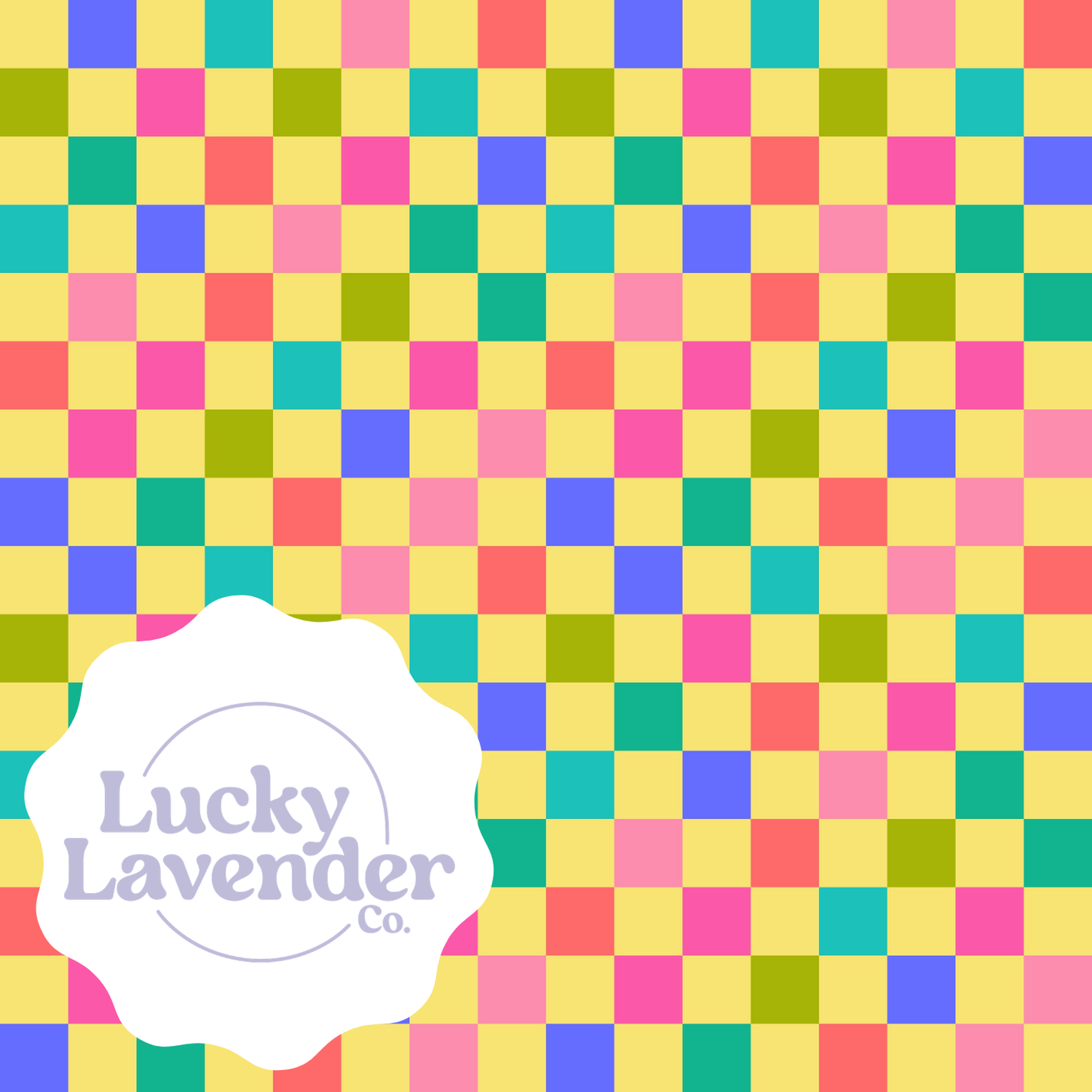 Funky Checkerboard Seamless Pattern - Yellow/Rainbow