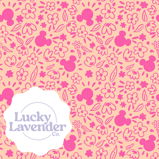 Mouse Florals Seamless Pattern - Tan/Pink