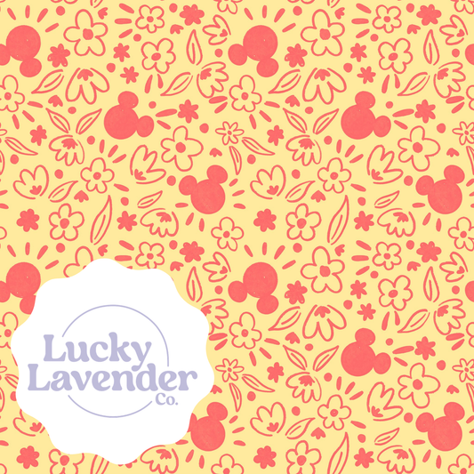 Mouse Florals Seamless Pattern - Yellow/Coral