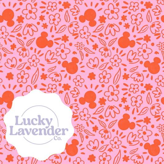 Mouse Florals Seamless Pattern - Pink/Orange