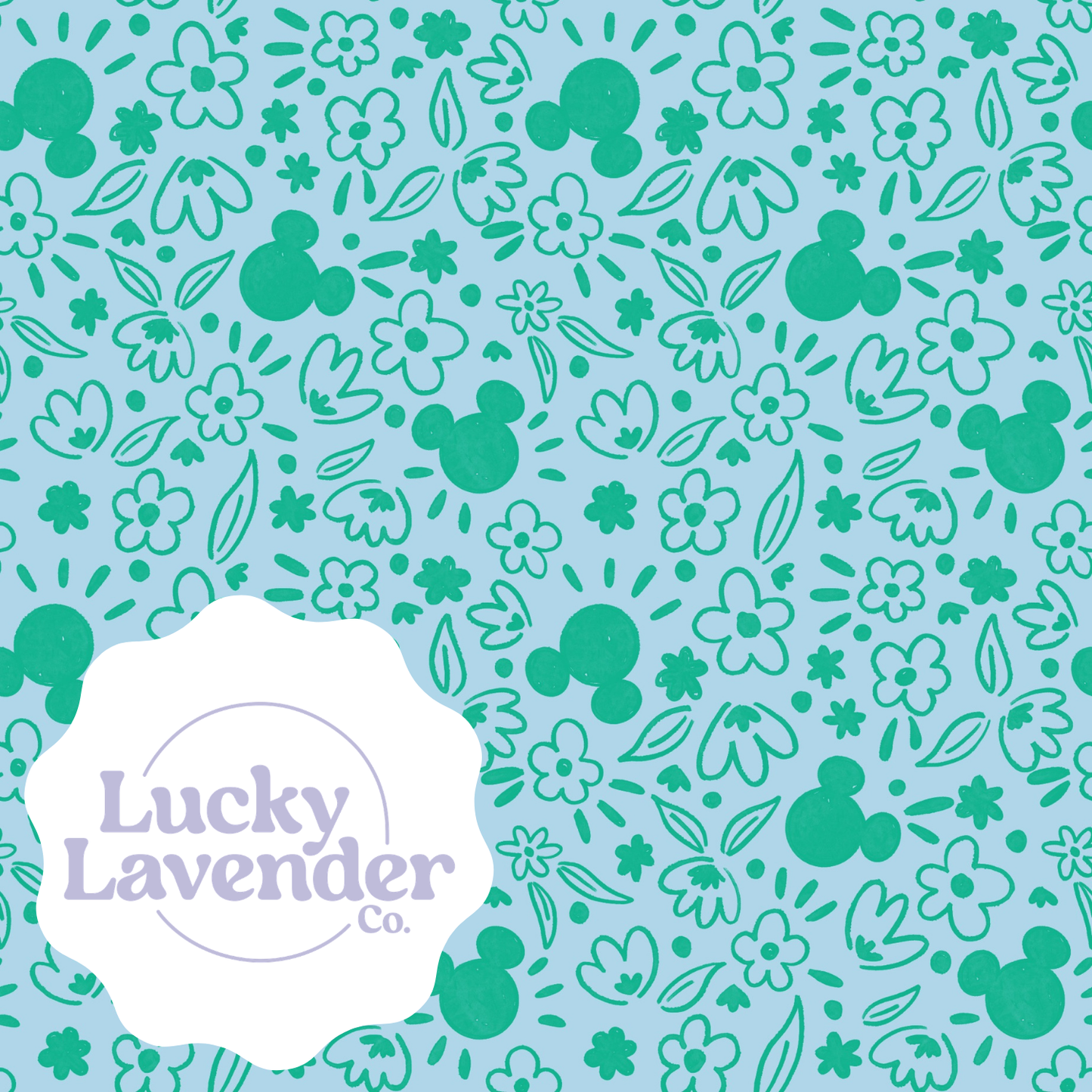 Mouse Florals Seamless Pattern - Blue/Green
