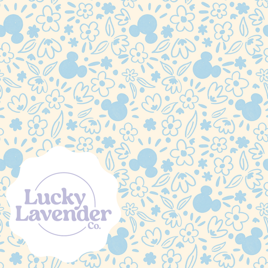 Mouse Florals Seamless Pattern - Cream/Blue