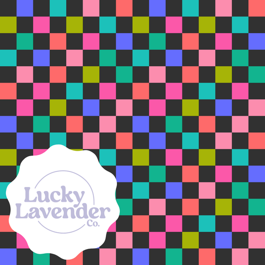 Funky Checkerboard Seamless Pattern - Black/Rainbow