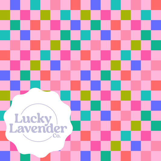 Funky Checkerboard Seamless Pattern - Pink/Rainbow