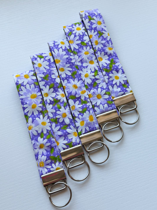 Purple Daisies Wristlet Key Fob